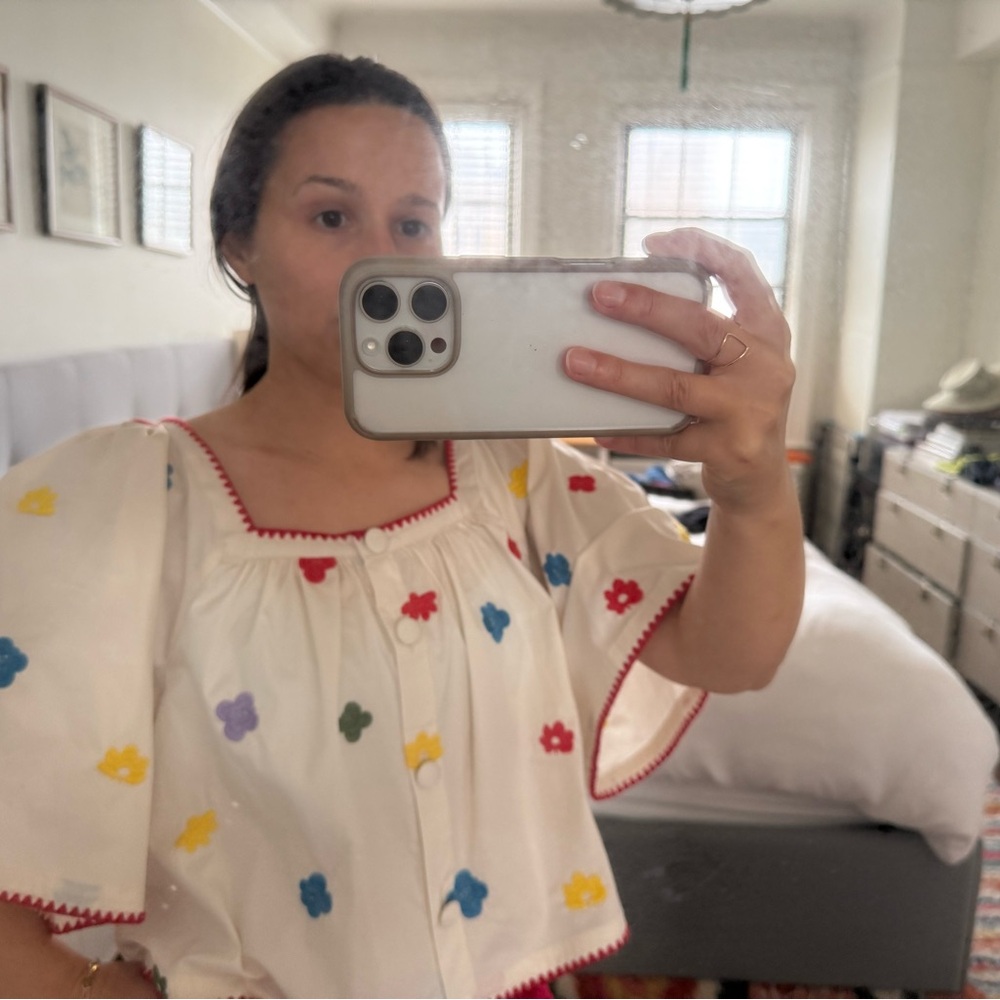 Caroline Constas White Puff Sleeve Ruffled Blouse